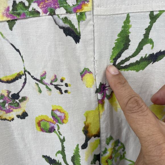 Tanya Taylor Size 8 Inez Dress‎ Linen Blend Floral Ruffle Flutter Sleeves Cream - Picture 12 of 12